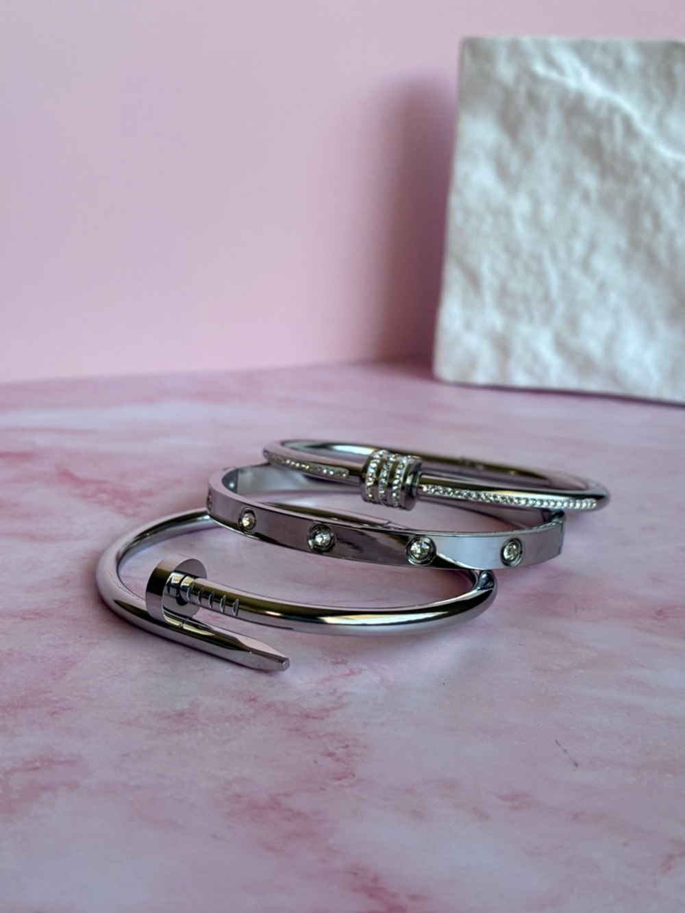 Gold plated Women's Bangle Bracelet Set - Silver